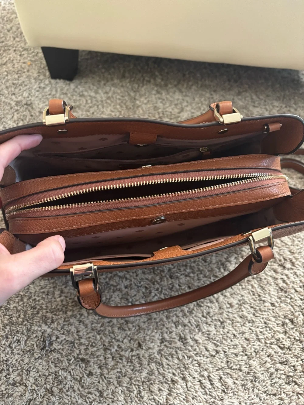 kate spade Brown Pebbled Leather Satchel with Removable Strap